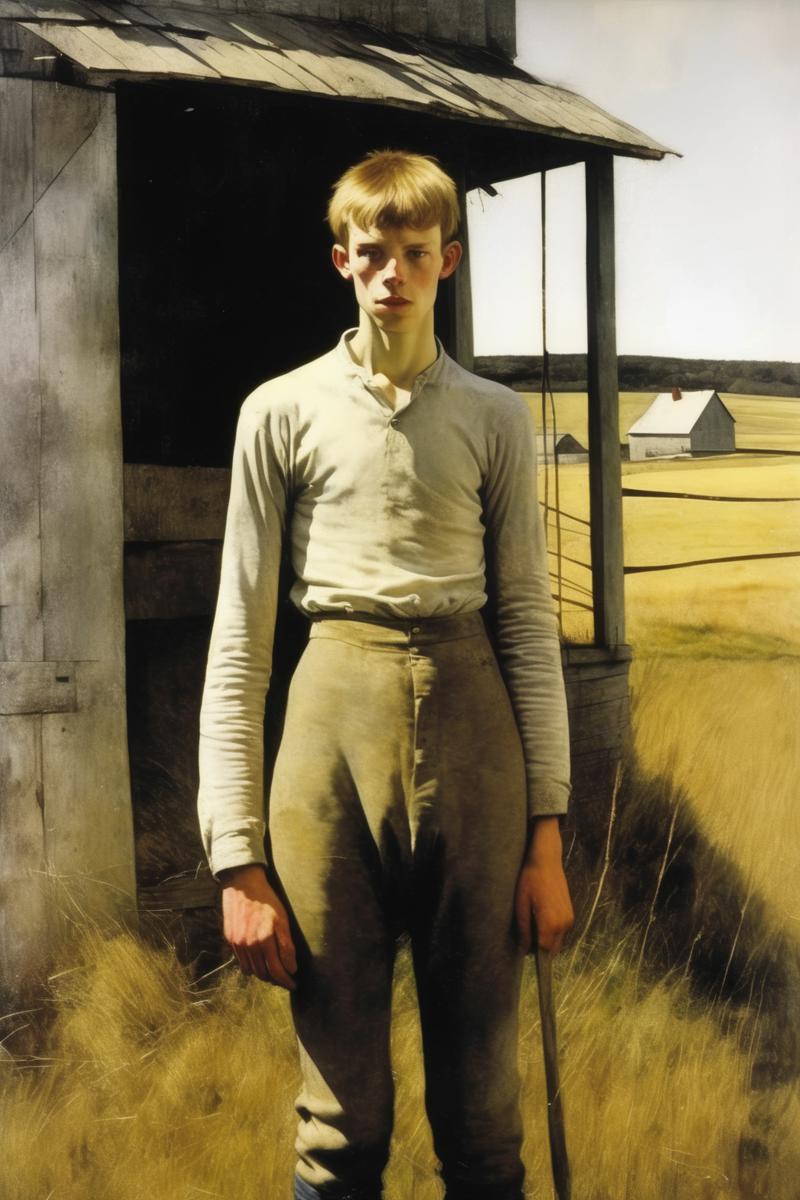 00529-1867512739-_lora_Andrew Wyeth Style_1_Andrew Wyeth Style - an image of a young man on a farm.png